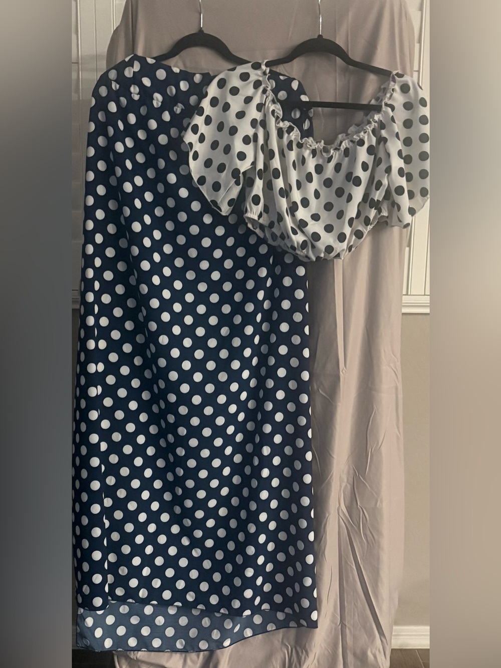 Navy and White Polka Dot Maxi Skirt - Classic Women's A-Line w/ middle top